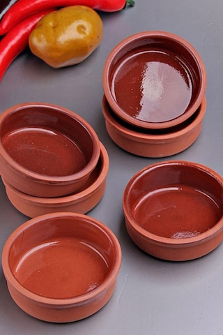 6'lı Sütlaç Çömlek Kase Seti 11 Cm Güveç Kase, Toprak Sufle Kabı, Fırın Kasesi, Doğal Toprak Kase Toprak