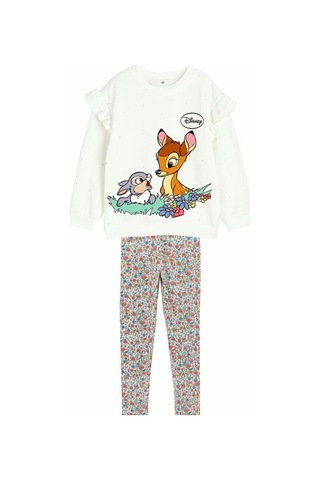 Lolliboomkids Yeni Sezon Sevimli Geyik Tavşan Desenli Çiçekli Fitilli Tayt Ve Sweatshirt Alt Üst Takım Ekru