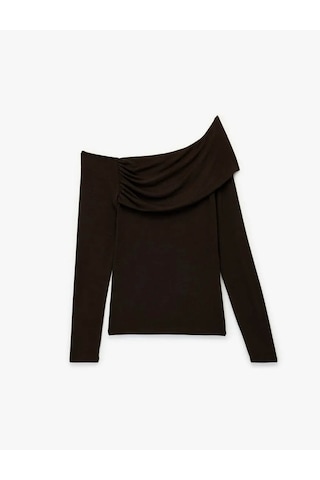 Koton Drape Detaylı Omzu Açık Kahverengi Kadın Bluz 6wak80248ek Kahverengi