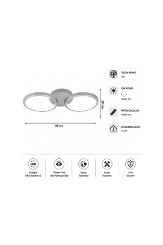 AvizeGO Onto Led Plafonyer Avize Beyaz Işık Gri