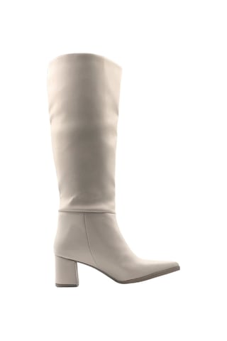 Melen Shoes Elegia Bej Suni Deri Rahat Kadın Topuklu Çizme Bej