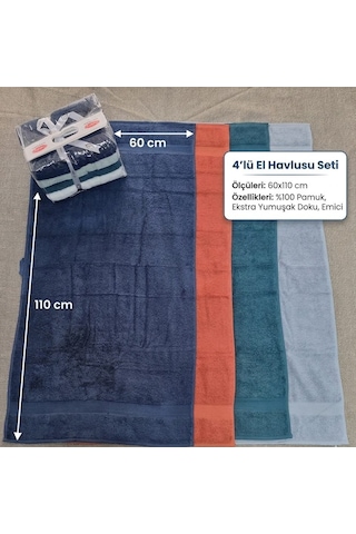 Hobby Colorful 60 X 110 Çantalı 4'lü Havlu Set Lacivert - Tarçın - Haki Yeşil - Mavi