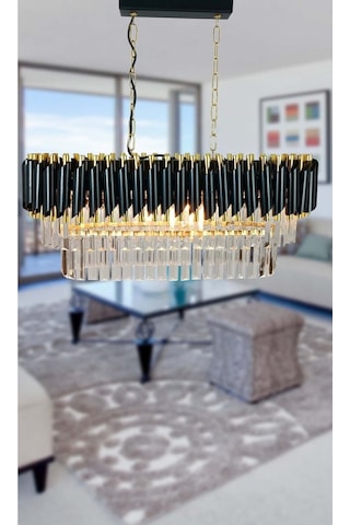Zamira 75x35 Cm Gold Kristal Taşlı Lüks Yemek Masası Üstü Avize 6'lı - Yatak Odası - Salon - Mutfak - Hol Altın