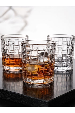 2 Adet Retro Serisi Vintage Tasarım Rattan Detaylı Kristal Kesim Viski Ve Kokteyl Bardak Seti Şeffaf