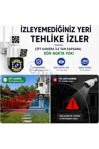 Uninet 5mp Çift Kameralı Wifi Ptz Güvenlik Kamerası 355 Döner, Lazer Flash Led, Insan Takibi Ve Gece Görüşü