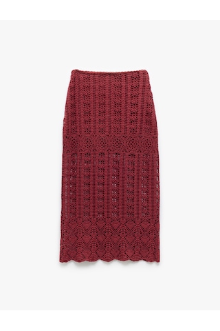 Koton Pamuklu Slim Fit Ajurlu Midi Boy Kroşe Etek Bordo 5sak10340ek Bordo