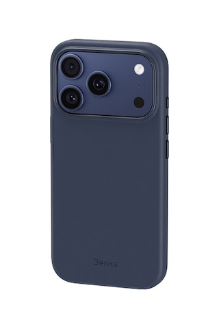 Apple Uyumlu iPhone 17 Pro Kılıf M-safe Şarj Özellikli Benks Vitapro Serisi Pu Deri Kapak Mavi Mavi