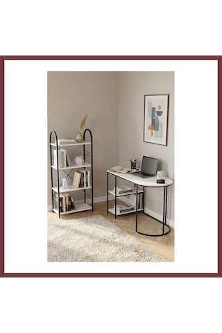Storeşahin Çalışma Masası Kitaplık Seti Beyaz Shn0720