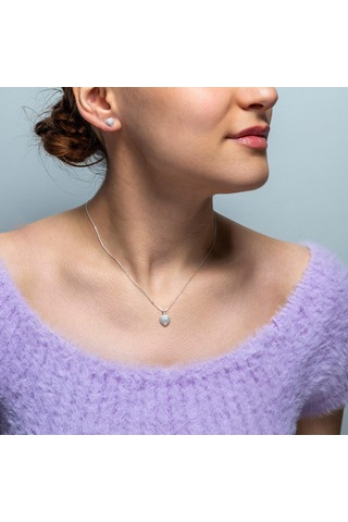Madam & Matmazel Zirkon Taşlı Minimal Kalp Gümüş Set