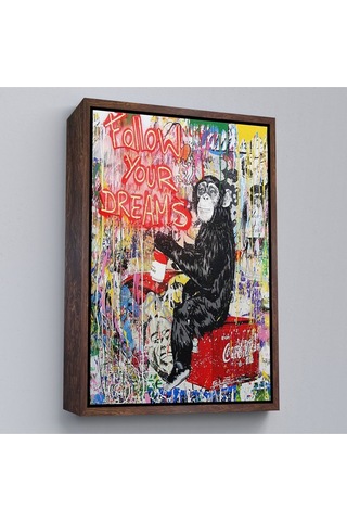 Çerçeveli Hayallerinin Peşinden Git,maymun Graffiti Posteri, Banksy Graffiti Kanvas Tablo-5304