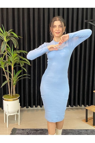 Espoir Plus Espoirplus Vücuda Oturan Midi Boy Balıkçı Yaka Fitili Örme Elbis