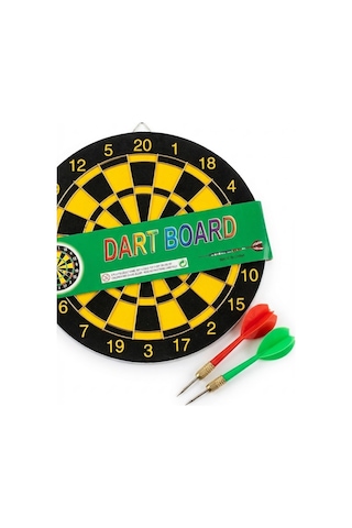 23 Cm Klasik Dart Tahtası Ve 2 Adet Metal Uçlu Ok Seti - Duvar Hedef Oyunu