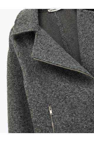 Koton Uzun Kollu Cepli Fermuar Detaylı Kısa Buklet Kaban Gri 6wak20198ew Gri