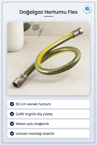 Doğalgaz Hortumu Flex Çelik Örgülü 50 Cm Esnek Kombi Ocak Cihaz V