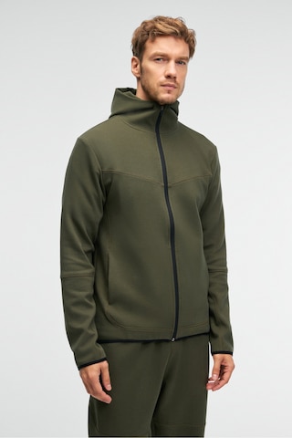 Grimelange AVENER Erkek Kapüşonlu Baskılı Fermuarlı Haki Sweatshirt