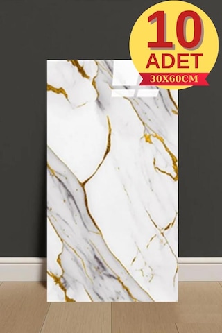 10 Adet 30x60cm Yaldız Mermer Desen Yapışkanlı Köpük Duvar Paneli Kağıdı Banyo,tezgah Arası Ls6010 Altın