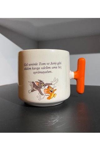 Tom & Jeryy Krem Rengi Eğlenceli Yazılı Esprili Tasarım T Kupa