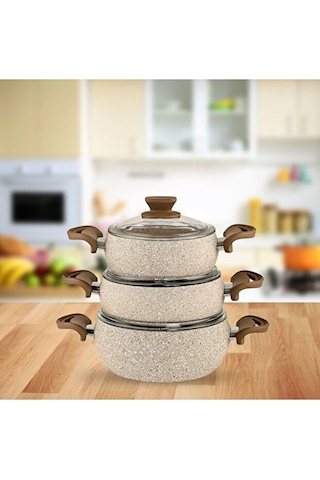 Amboss Tencere Seti 3 Lü Krem Prm-041 Krem