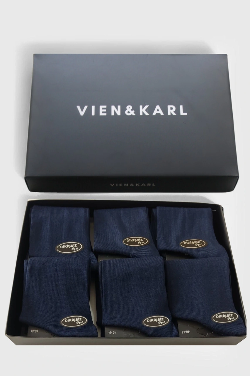 Erkek Lacivert Bambu Çorap 6'lı Premium Kutu Vk-bambu Kutu Lacivert 6
