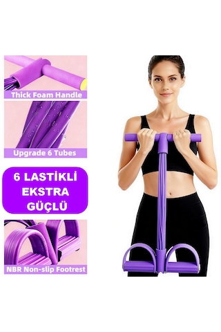 Body Trimmer Egzersiz Aleti El Ayak Egzersiz 6'lı Direnç Lastiği Karın Kası Çalıştırma Aleti 6 Tüplü Lastikli Spor Aleti 6 Lastikli Mor