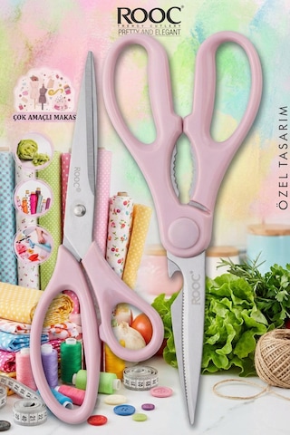 Makri Home 2'li Çok Amaçlı Makas Seti Büyük Boy Pembe, 23 Cm