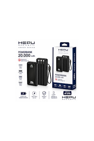 Hepu Hp-ap09 20.000 Mah 22.5w Hızlı Şarj Powerbank Entegre Kablolu Dijital Göstergeli