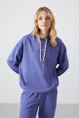 Tommy Life Eflatun Kapüşonlu Kanguru Cep Oversize Lastik Paça Kadın Eşofman Takımı - 95288 Mor