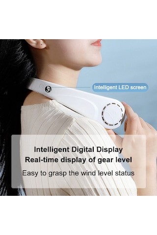 Qingmipy Beyaz Boya 5 Seviye Hızlı Usb Şarjlı Boyun Fanı - 3-6 Saat Kullanim Süresi, Abs+silikon Malzeme, Mini Taşınabilir Soğutucu Beyaz