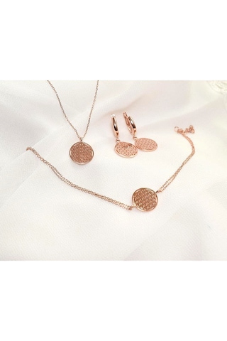 Brezza Lusso Jewelry Rose Gold Gümüş Yaşam Çiçeği Kadın Kolye Küpe Bileklik Seti