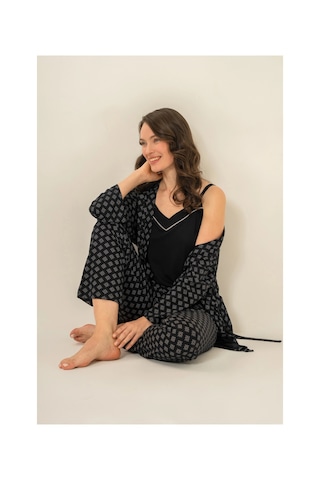 Angbutik Pierre Cardin 9291-s Kadın 3'lü Pijama Takımı Siyah