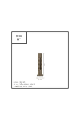 Dübel-vida Seti, Tuğla Boşluk Dübeli 10 Mm, 5,0x60 Yhb Sunta Vidası, 10 Adet