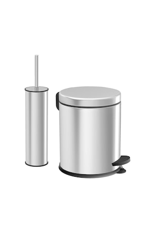 Banyo Seti 2'li Paslanmaz 3l Çöp Kovası + Klozet Fırçası Kolay Temizlik Krom