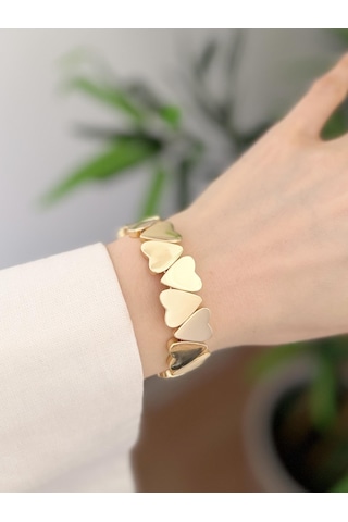 Çelik Kalpli Lastikli Bileklik Gold 37636479
