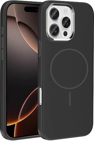 Apple Uyumlu iPhone 16 Pro Max Kılıf M-safe Şarj Özellikli Metal Kamera Çerçeveli Zore Edi Silikon Kapak Siyah