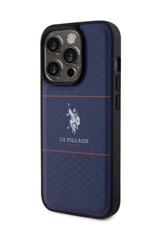 Apple Uyumlu iPhone 15 Pro Kılıf U.s. Polo Assn. Lisanslı Deri Şeritli Logo Dizayn Kapak Lacivert