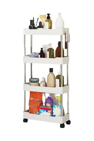 Jms Beyaz Dört Katmanlı Depolama Rafı Bağımsız Güçlü Yük Taşıyan Kullanışlı Mutfak Ayaklı B