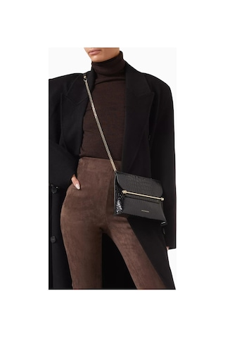 Strathberry Stylist Crossbody Clutch Siyah Kroko Deri Lüks Çanta, Günlük Ve Gece Kullanımı Omuz Çantası
