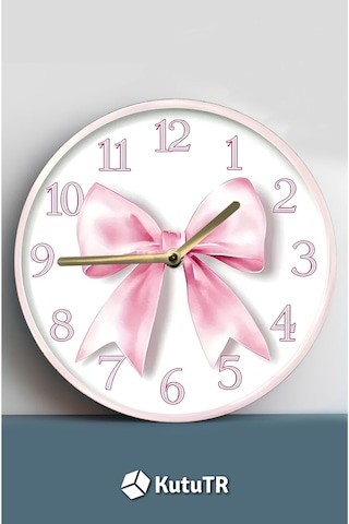 Pembe Kurdele Temalı 3d Görünümlü Mdf Duvar Saati 33 Cm Sdw309 Renkli