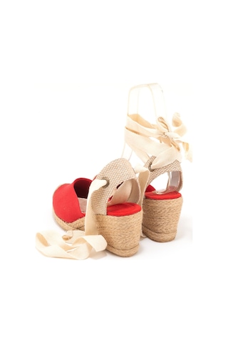 Star Tombis Gerçek Elişi Ipli Espadril Dolgu Topuk Keten Espadril Handmade Kırmızı