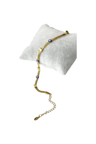 Çelik Kelebek Lacivert Göz Altın Renk Kararmaz Bayan Bileklik Çelik