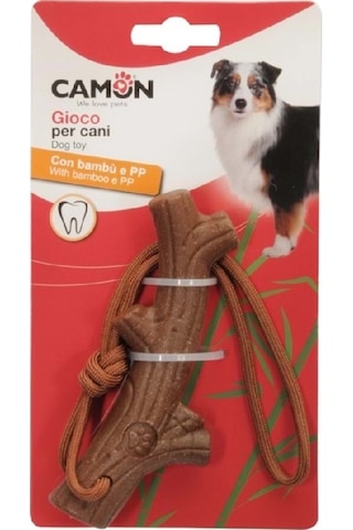 Camon Bambu Ve İpli Dal 12 Cm: Doğal Dokulu Eğlenceli Köpek Çiğneme Ve Yakalama Oyuncağı