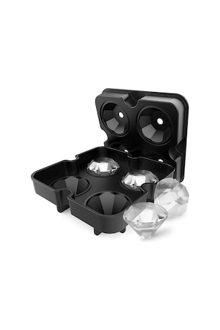 Springsun Gıda Grubu Silikon Buz Kalıbı - 4 Delikli Elmas Şekilli, Whiskey İçin Ideal Soğutma, Siyah Çok Renkli