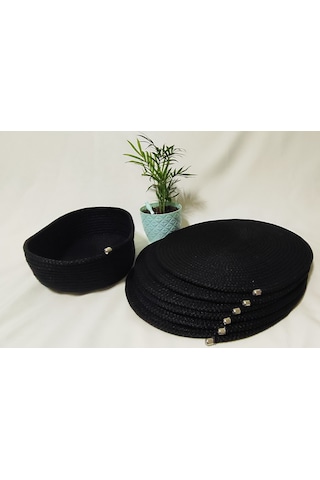 Kordon İpten Oval 6lı Supla Takımı Ve Ekmeklik Siyah