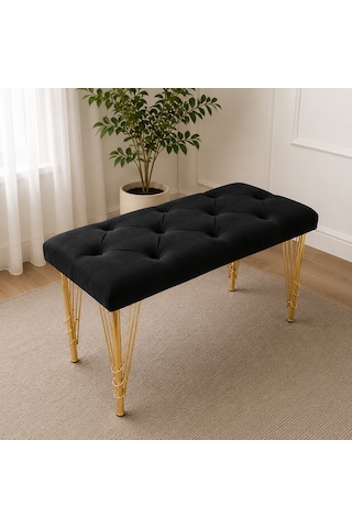 90cm Yeni Nesil Metal Gold Ayaklı Çok Amaçlı Puf Bench Siyah
