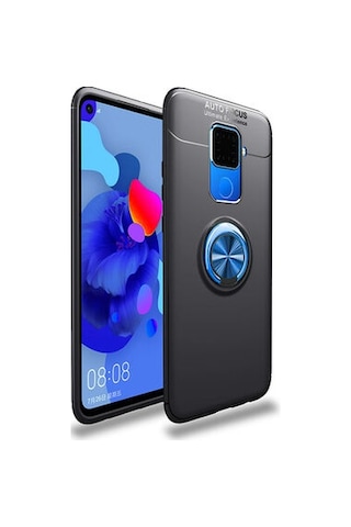 Huawei Mate 30 Lite Kılıf Yüzüğü Stant Ve Araç Tutucu Olabilen Şık Esnek Premium Silikon Kapak Ryc/ravel Siyah - Mavi