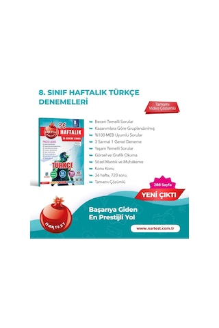 Nartest 8. Sınıf Haftalık Türkçe Denemeleri Prestij Serisi