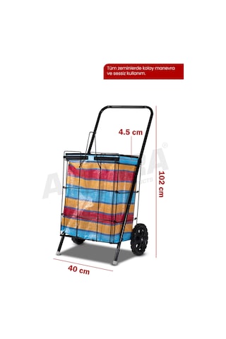 Asvera Kalın Telli Katlanabilir Pazar Arabası - Büyük Boy Sağlam Market Alışveriş Arabası