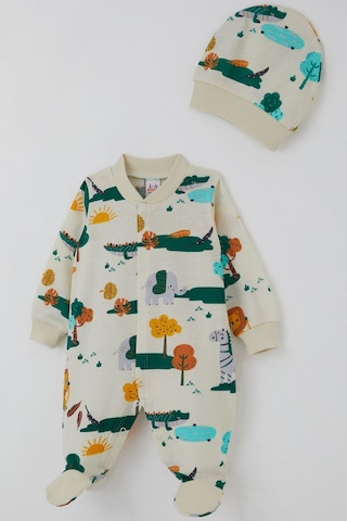 Breeze Erkek Bebek Patikli Tulum Safari Temalı Sevimli Hayvancıklar Desenli 0-9 Ay, Sarı