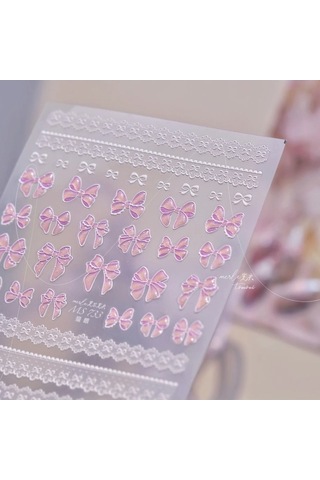 Flybuy 1 Adet 5d Pembe Yay Tırnak Etiketi Zarif Japon Şeritler Ms733sz