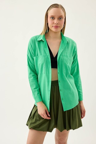 Vitrin Basic Oversize Önden Cepli Gömlek Yeşil